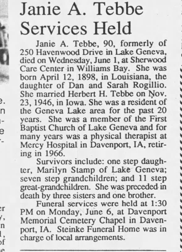 Mary Jane H. "Janie" Rogillio Obituary